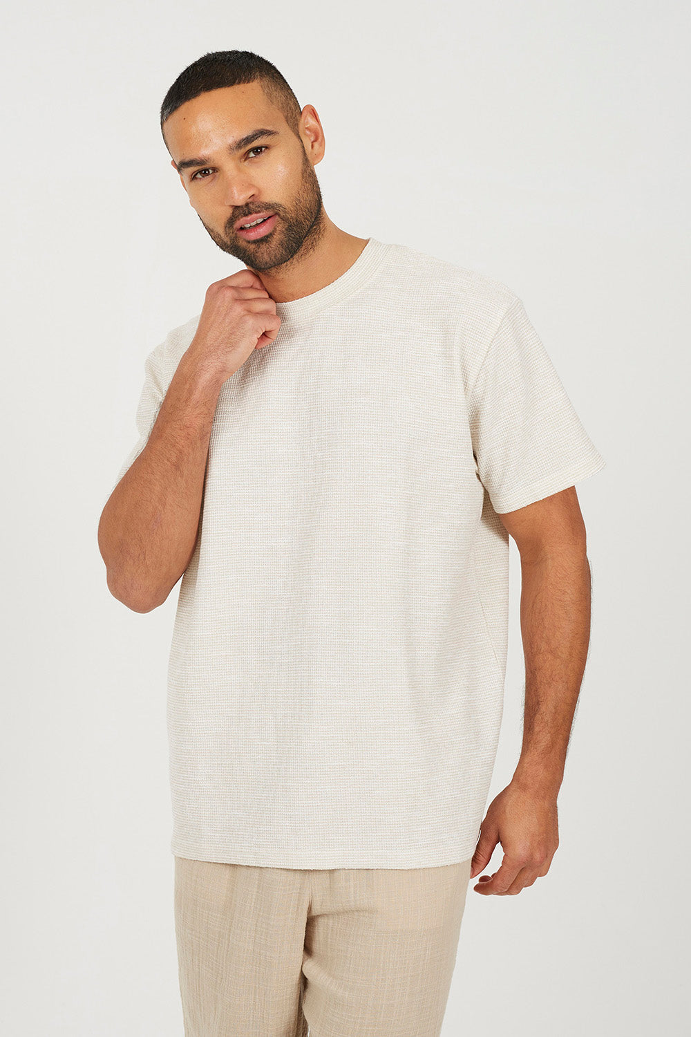 Brave Soul Stone Oversized Mock Neck T-Shirt - Stone Image 1