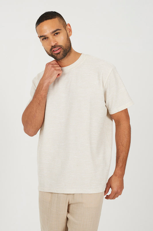 Brave Soul Stone Oversized Mock Neck T-Shirt - Stone Image 1