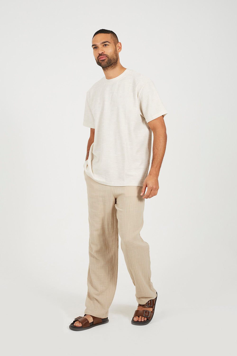 Brave Soul Stone Oversized Mock Neck T-Shirt - Stone Image 3