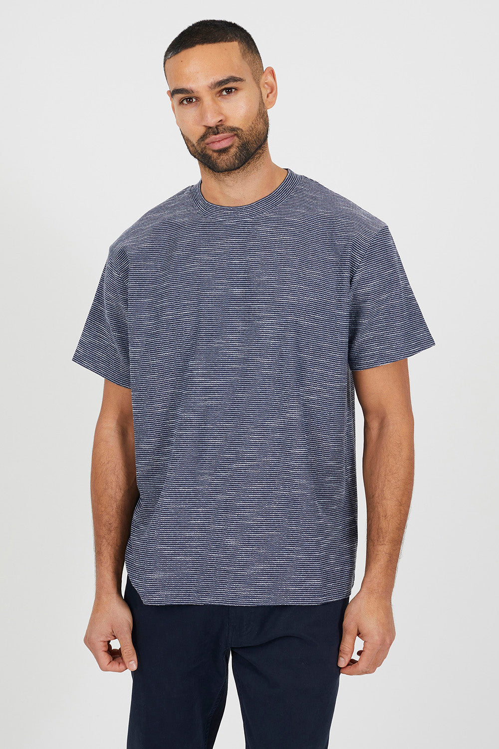 Brave Soul Navy Oversized Mock Neck T-Shirt - Navy Image 1