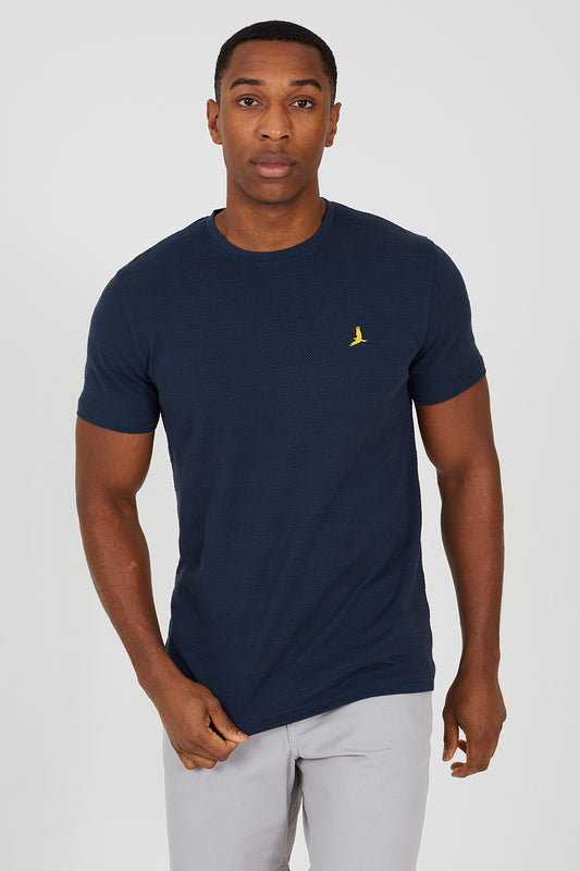 Brave Soul Navy Crew Neck Embroidered Badge T-Shirt - Navy Image 1