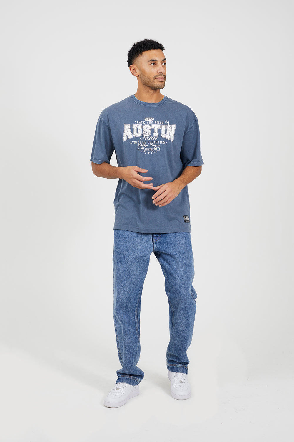 Brave Soul Blue Cotton Jersey Graphic T-Shirt - Blue Image 3