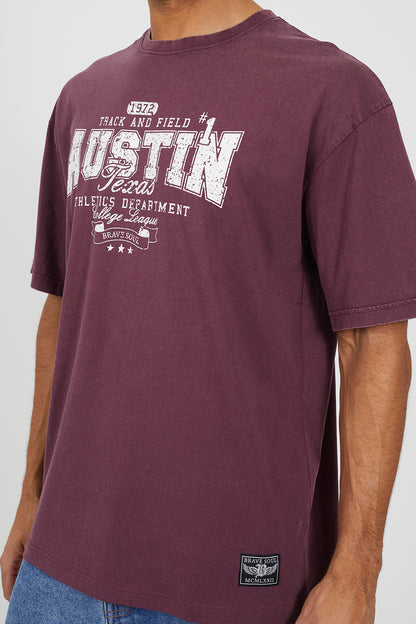 Brave Soul Burgundy Cotton Jersey Graphic T-Shirt - Burgundy Image 4