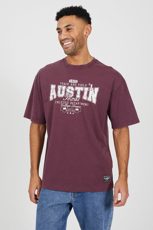 Brave Soul Burgundy Cotton Jersey Graphic T-Shirt - Burgundy Image 1