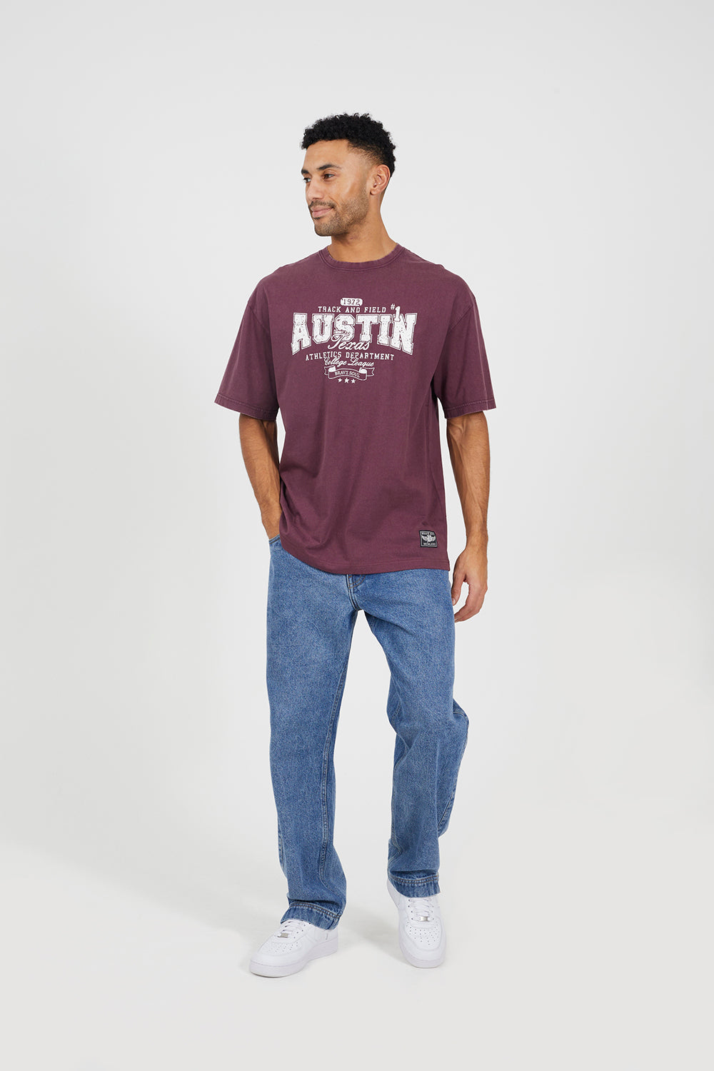 Brave Soul Burgundy Cotton Jersey Graphic T-Shirt - Burgundy Image 3