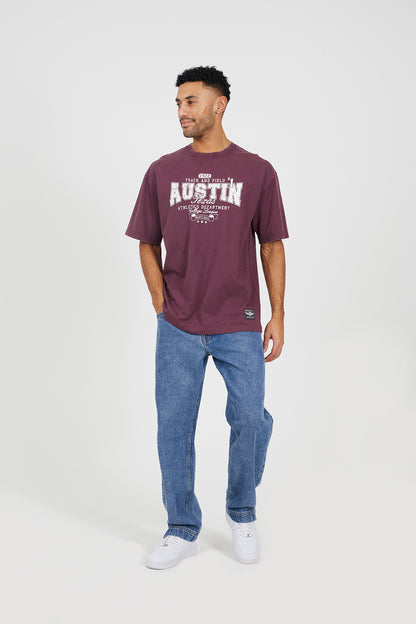 Brave Soul Burgundy Cotton Jersey Graphic T-Shirt - Burgundy Image 3