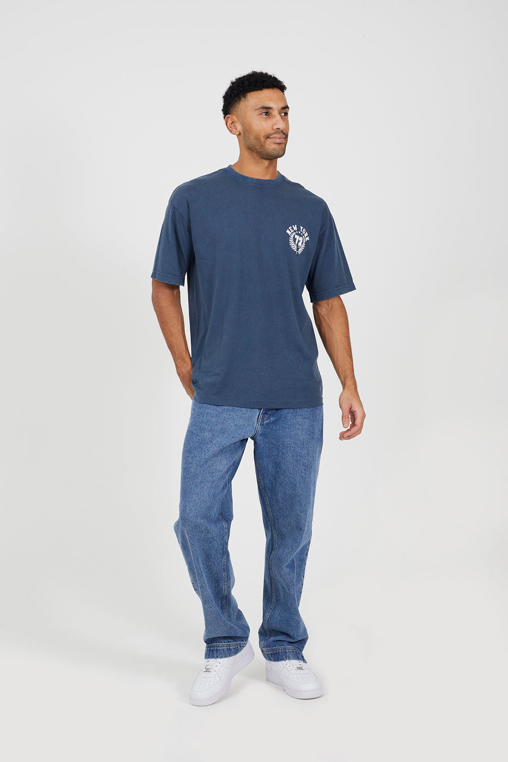 Brave Soul Blue Cotton Acid Wash Crew Neck Graphic T-Shirt - Blue Image 3