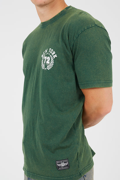 Brave Soul Green Cotton Acid Wash Crew Neck Graphic T-Shirt - Green Image 4