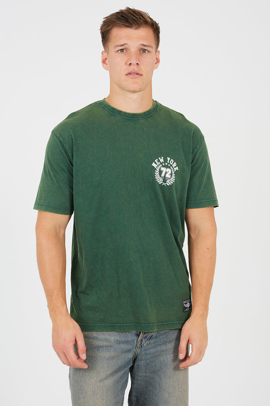 Brave Soul Green Cotton Acid Wash Crew Neck Graphic T-Shirt - Green Image 1
