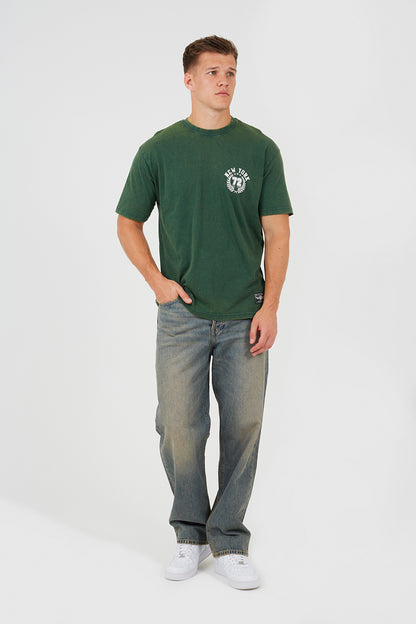 Brave Soul Green Cotton Acid Wash Crew Neck Graphic T-Shirt - Green Image 3