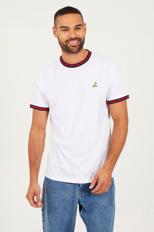 Brave Soul White Contrast Tipping Detail T-Shirt - White Image 1