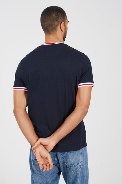 Brave Soul Navy Contrast Tipping Detail T-Shirt - Navy Image 2