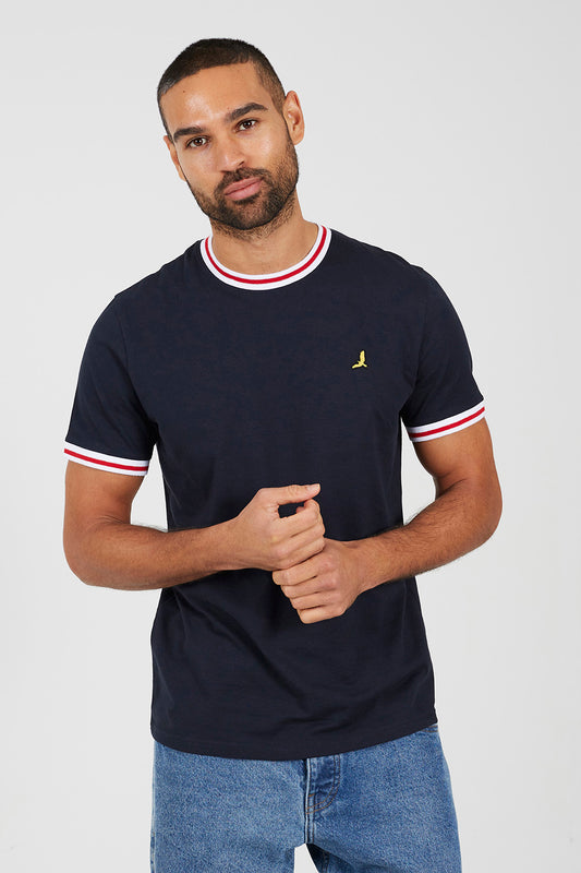 Brave Soul Navy Contrast Tipping Detail T-Shirt - Navy Image 1