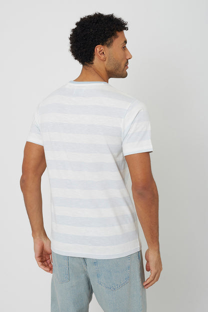 Brave Soul Light Blue Contrast Crew Neck Stripe T-Shirt - Light Blue Image 2