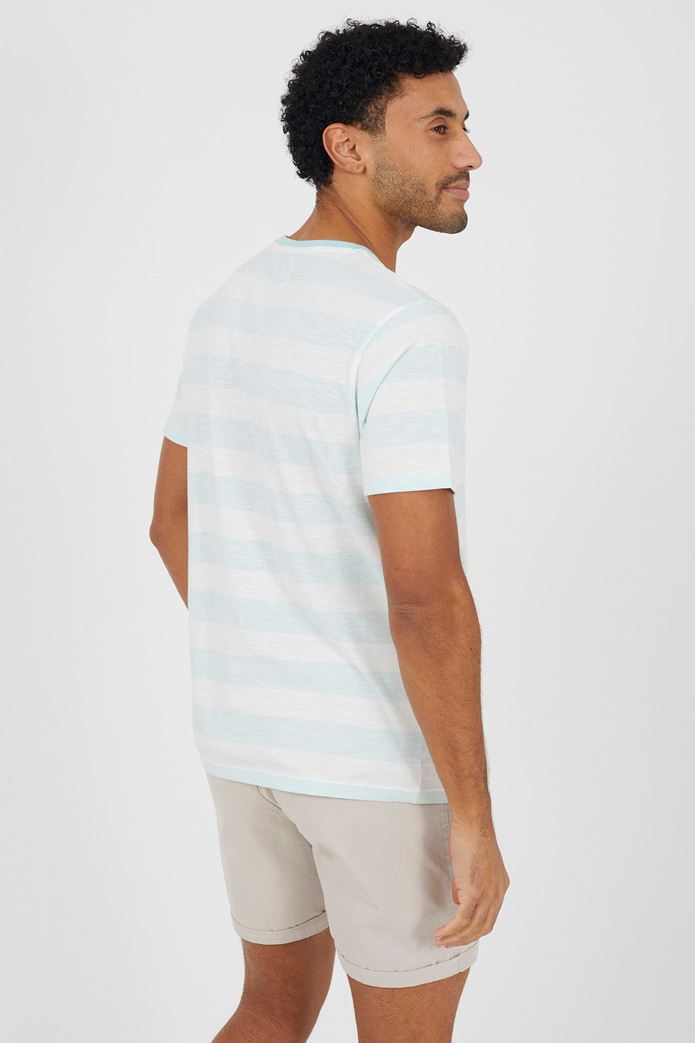 Brave Soul Mint Contrast Crew Neck Stripe T-Shirt - Mint Image 2