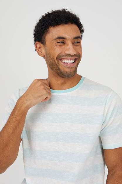 Brave Soul Mint Contrast Crew Neck Stripe T-Shirt - Mint Image 4