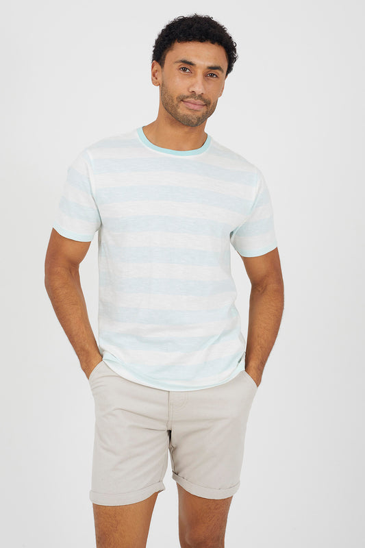 Brave Soul Mint Contrast Crew Neck Stripe T-Shirt - Mint Image 1