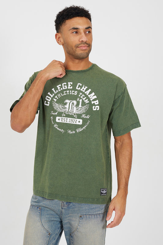 Brave Soul Dark Green Graphic T-Shirt - Dark Green Image 1