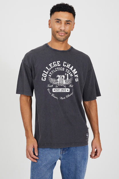 Brave Soul Dark Grey Graphic T-Shirt - Dark Grey Image 1