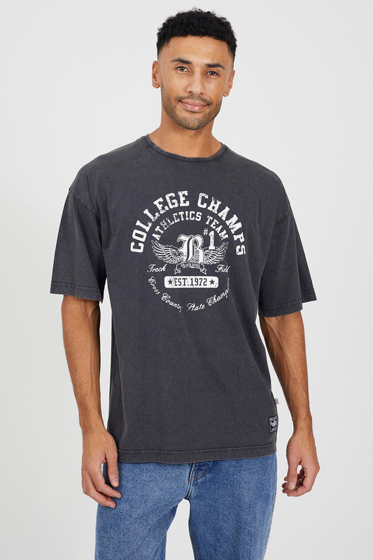 Brave Soul Dark Grey Graphic T-Shirt - Dark Grey Image 1