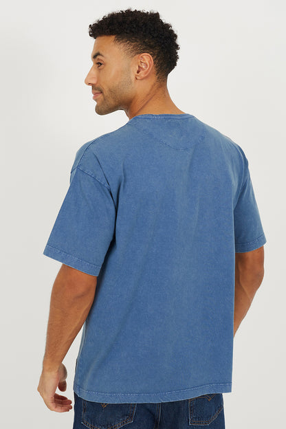 Brave Soul Blue Acid Wash Relaxed Fit T-Shirt - Blue Image 2