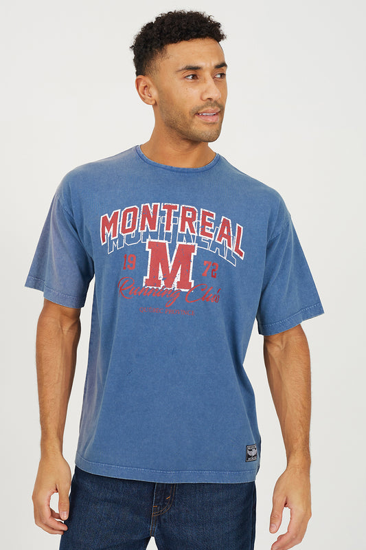 Brave Soul Blue Acid Wash Relaxed Fit T-Shirt - Blue Image 1