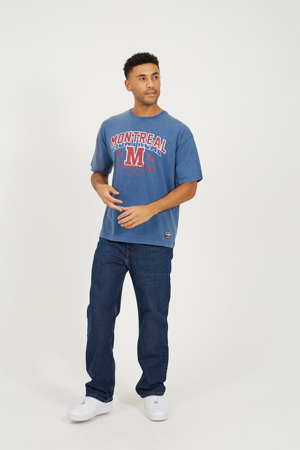 Brave Soul Blue Acid Wash Relaxed Fit T-Shirt - Blue Image 3