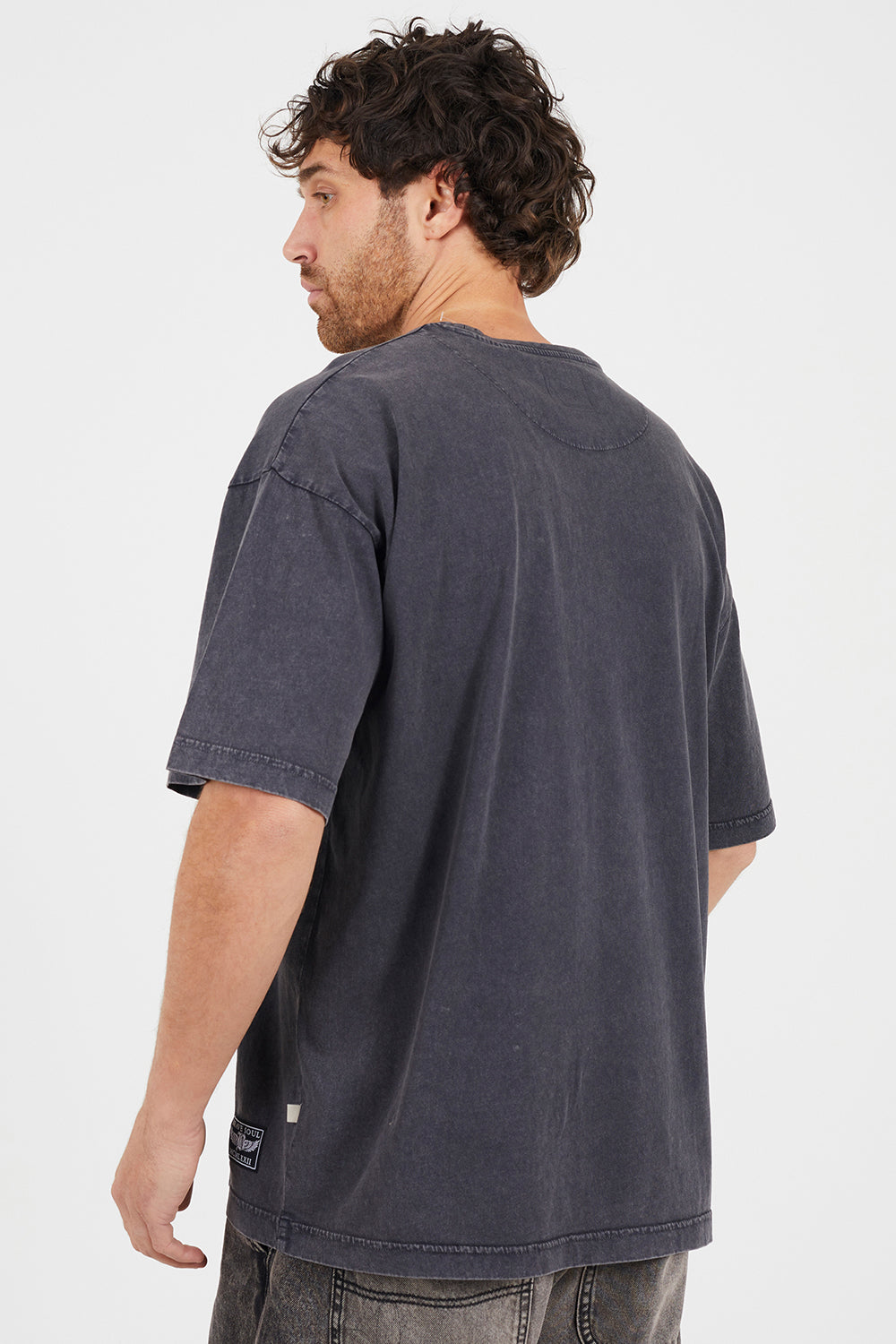Brave Soul Dark Grey Acid Wash Relaxed Fit T-Shirt - Dark Grey Image 2