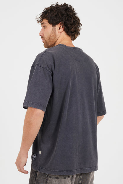 Brave Soul Dark Grey Acid Wash Relaxed Fit T-Shirt - Dark Grey Image 2