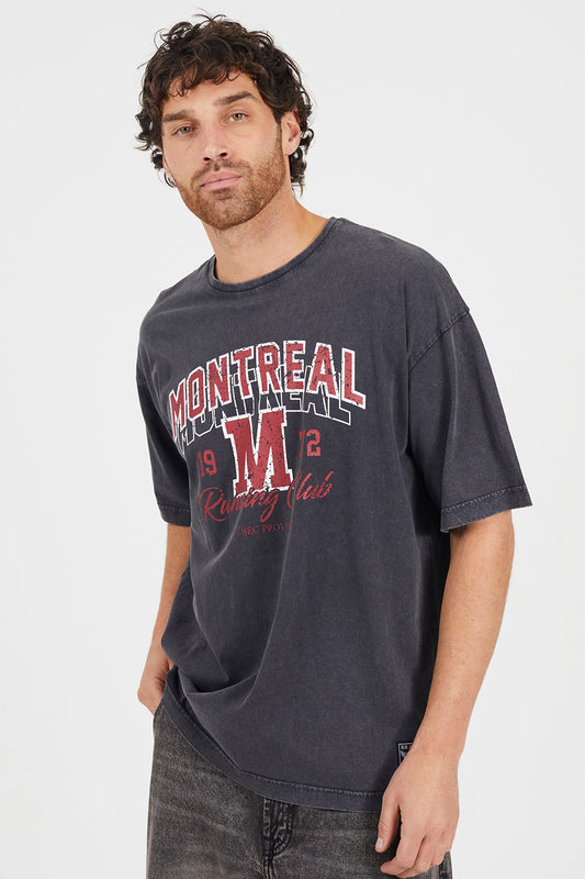 Brave Soul Dark Grey Acid Wash Relaxed Fit T-Shirt - Dark Grey Image 1
