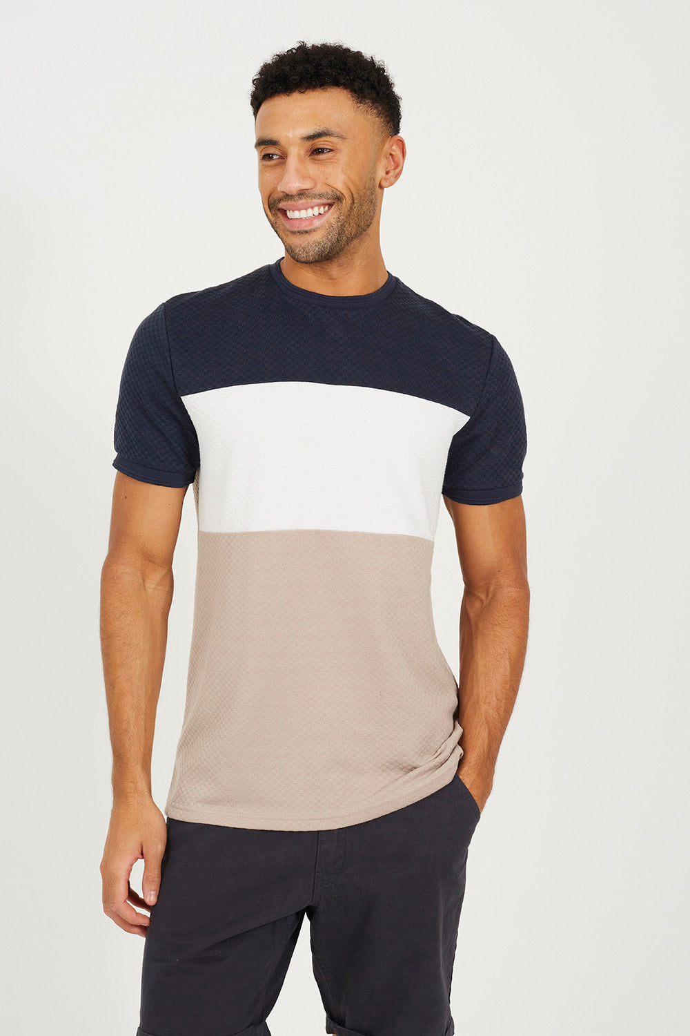 Brave Soul Navy Colour Blocking T-Shirt - Navy Image 1