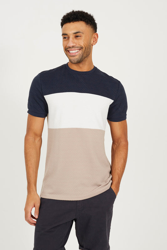 Brave Soul Navy Colour Blocking T-Shirt - Navy Image 1
