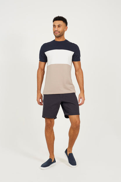 Brave Soul Navy Colour Blocking T-Shirt - Navy Image 3
