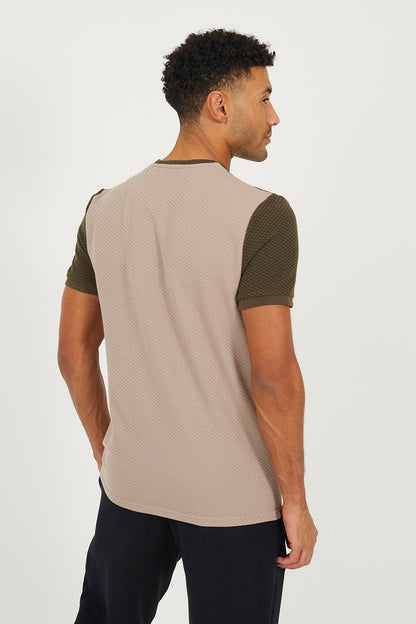 Brave Soul Khaki Colour Blocking T-Shirt - Khaki Image 2