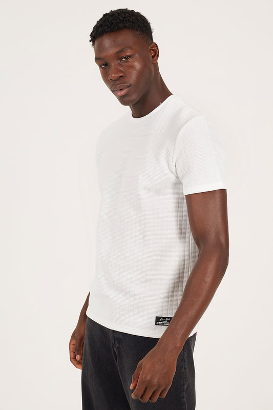 Brave Soul Off White Jacquard Short Sleeve Crew Neck T-Shirt - Off White Image 1