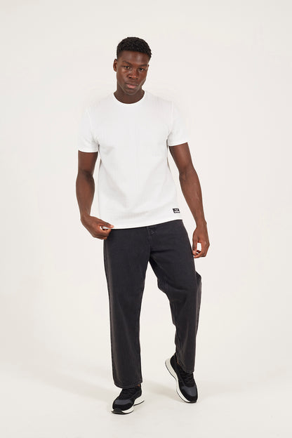 Brave Soul Off White Jacquard Short Sleeve Crew Neck T-Shirt - Off White Image 3