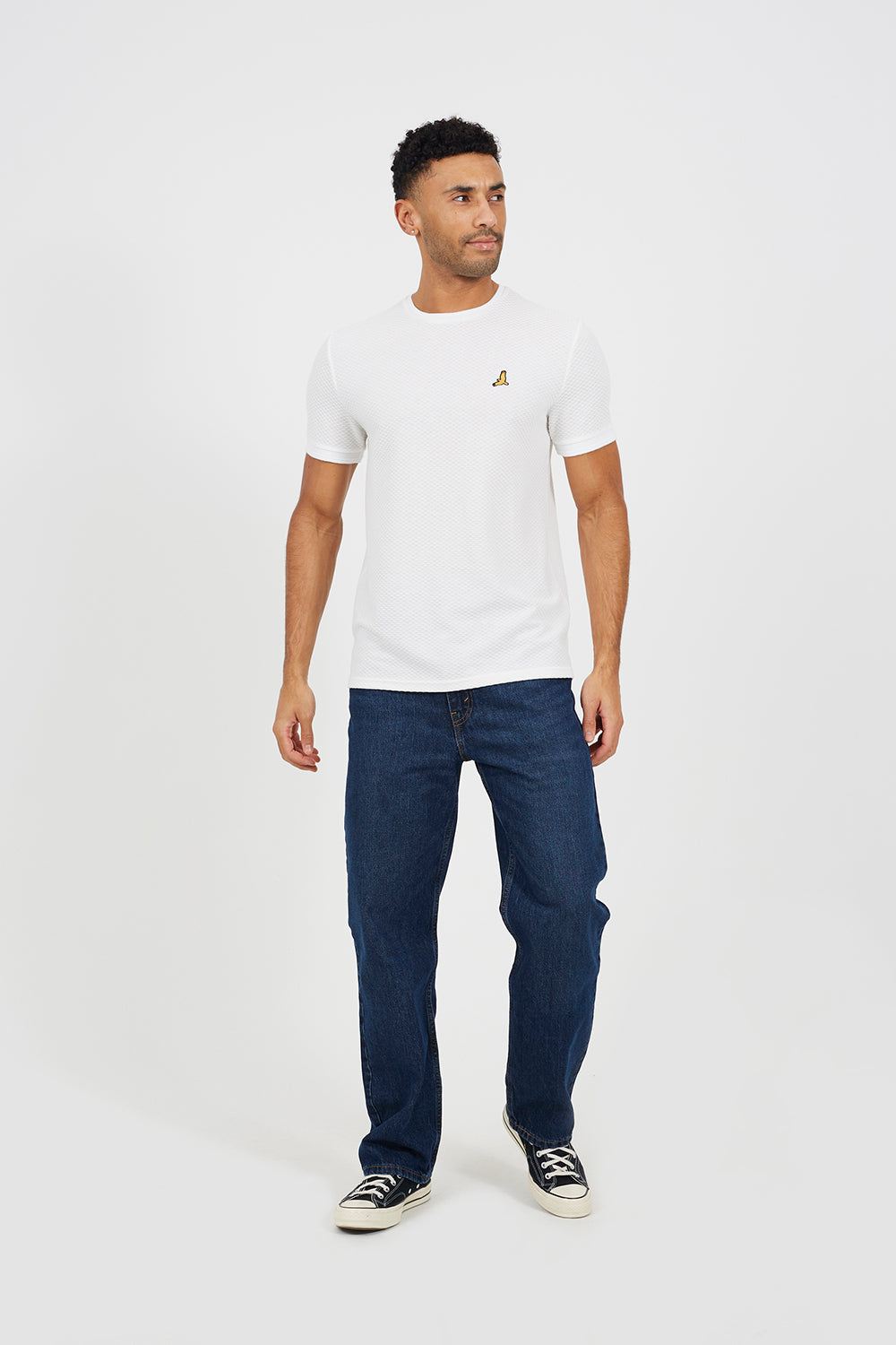 Brave Soul Cream Embroidered Crew Neck T-Shirt - Cream Image 3
