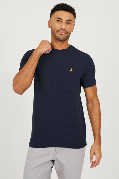 Brave Soul Navy Embroidered Crew Neck T-Shirt - Navy Image 1