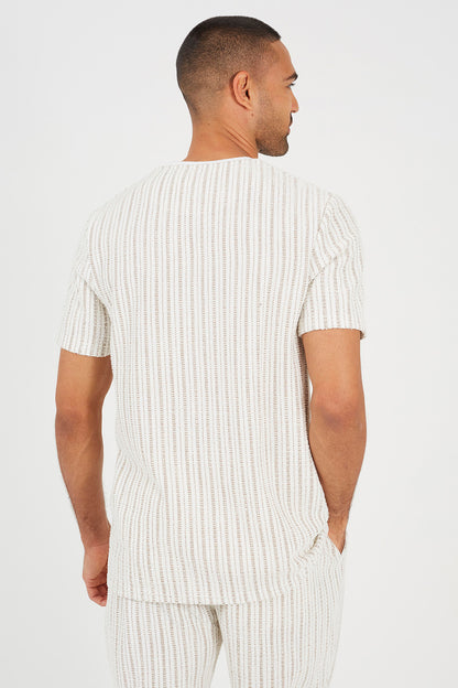 Brave Soul Cream Striped T-Shirt - Cream Image 2
