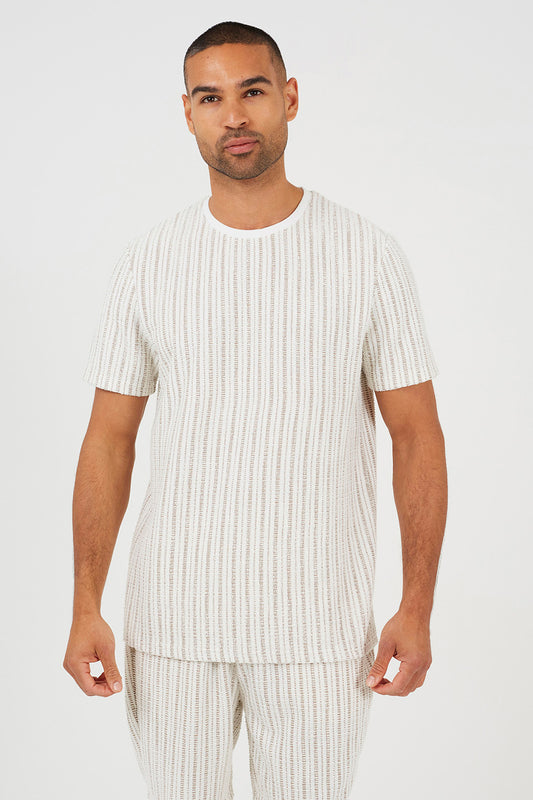 Brave Soul Cream Striped T-Shirt - Cream Image 1