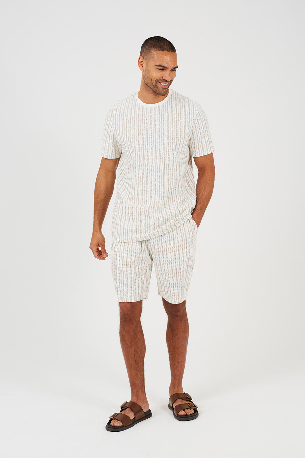 Brave Soul Cream Striped T-Shirt - Cream Image 3
