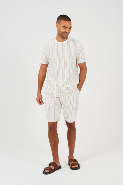 Brave Soul Cream Striped T-Shirt - Cream Image 3