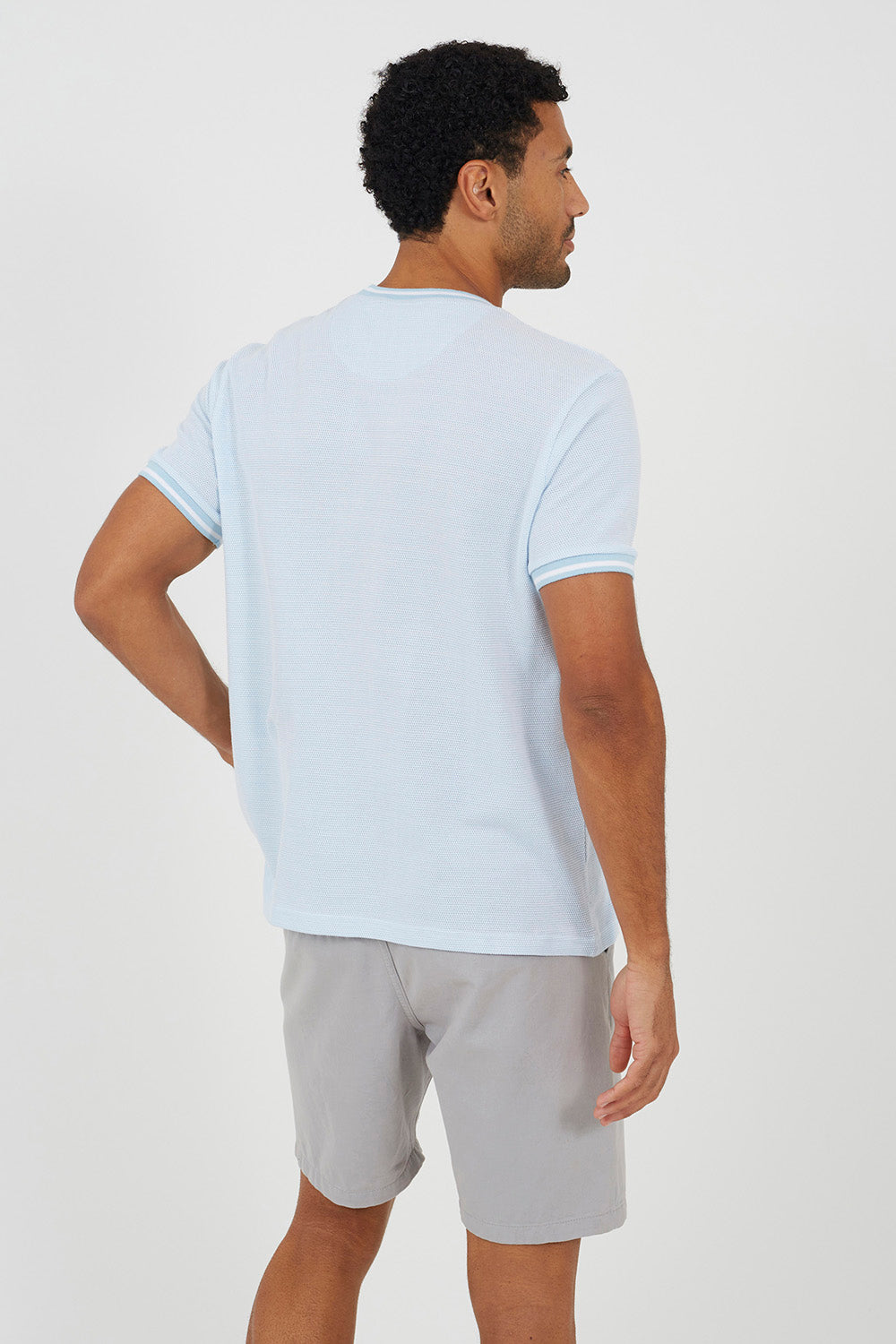 Brave Soul Pale Blue Crew Neck Jacquard Knit T-Shirt - Pale Blue Image 2
