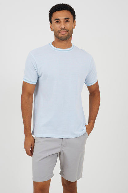 Brave Soul Pale Blue Crew Neck Jacquard Knit T-Shirt - Pale Blue Image 1