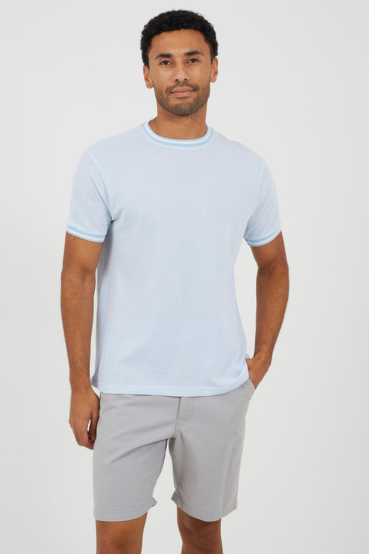 Brave Soul Pale Blue Crew Neck Jacquard Knit T-Shirt - Pale Blue Image 1