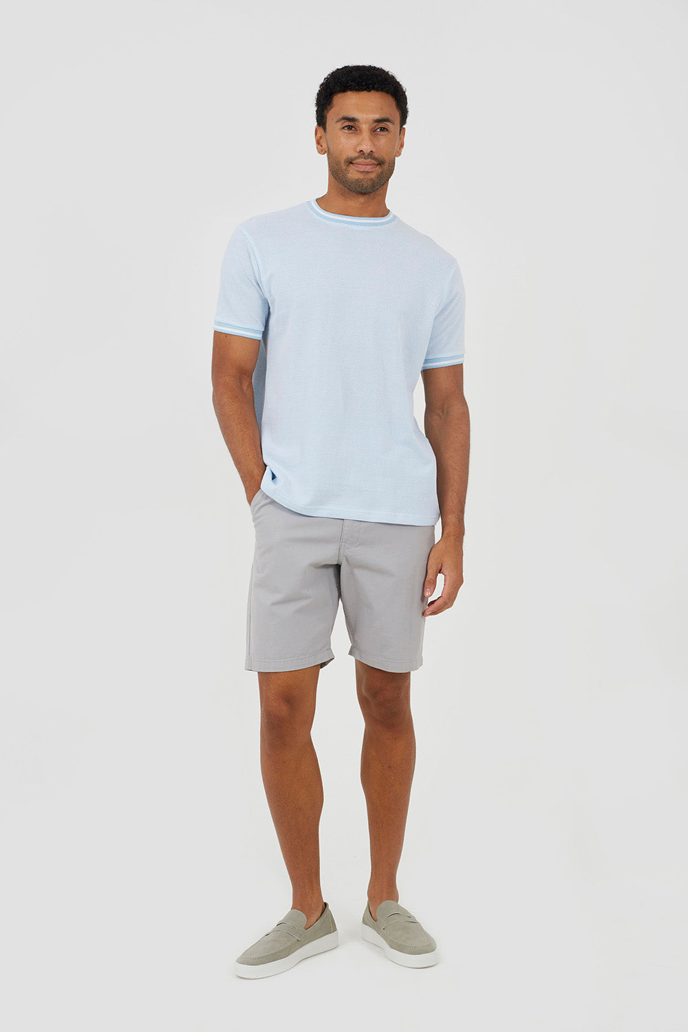 Brave Soul Pale Blue Crew Neck Jacquard Knit T-Shirt - Pale Blue Image 3