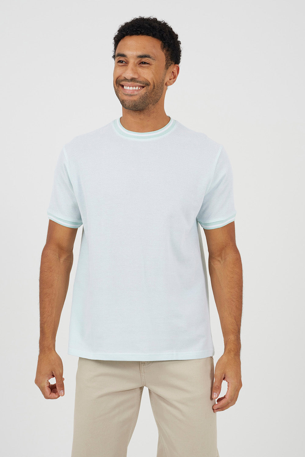 Brave Soul Pale Green Crew Neck Jacquard Knit T-Shirt - Pale Green Image 1