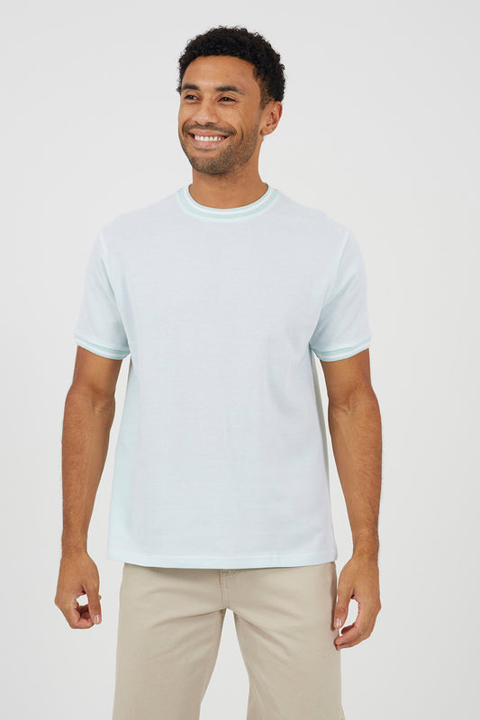 Brave Soul Pale Green Crew Neck Jacquard Knit T-Shirt - Pale Green Image 1